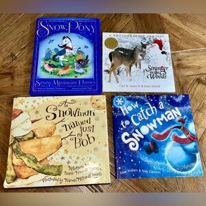 Winter themed books - 4 of them - snowmen, snow, deer, ponies